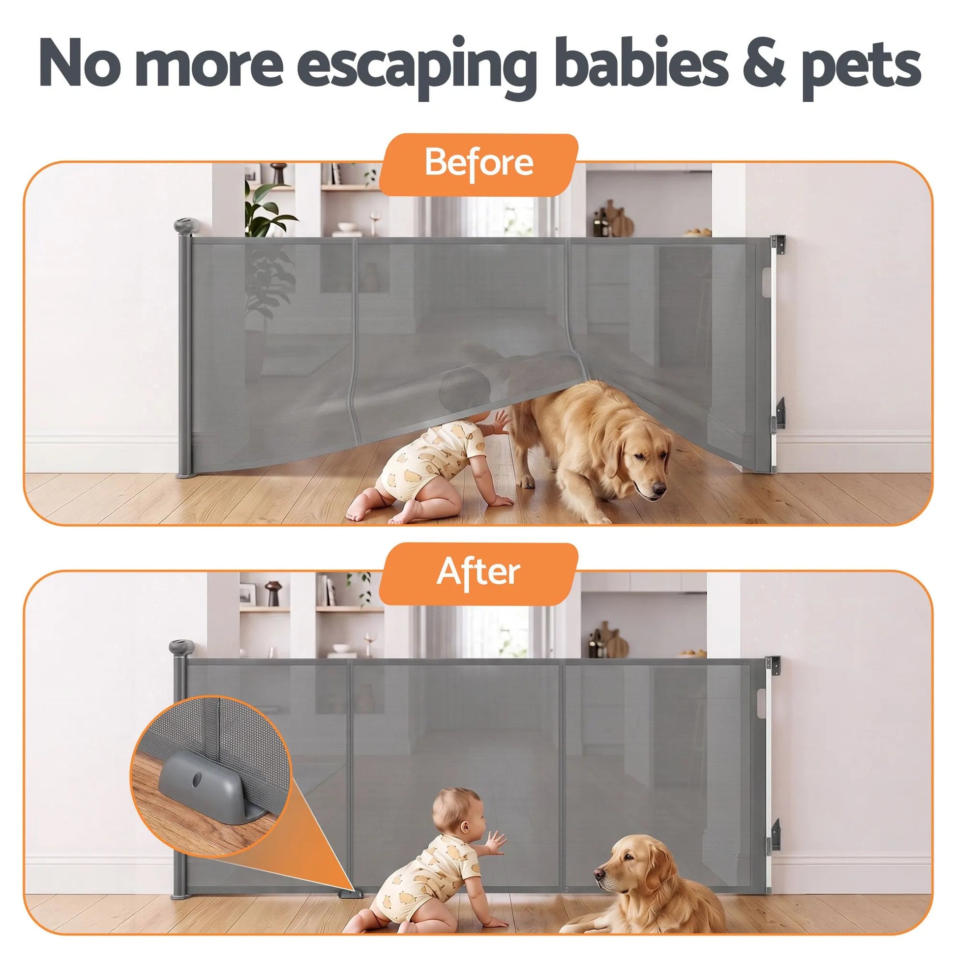 Keezi Retractable Gate Baby Gate Pet Safety Fence Extends up to 400cm Grey - Image 4