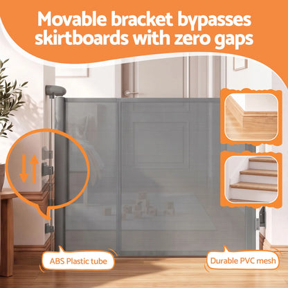 Keezi Retractable Gate Baby Gate Pet Safety Fence Extends up to 400cm Grey - Image 5