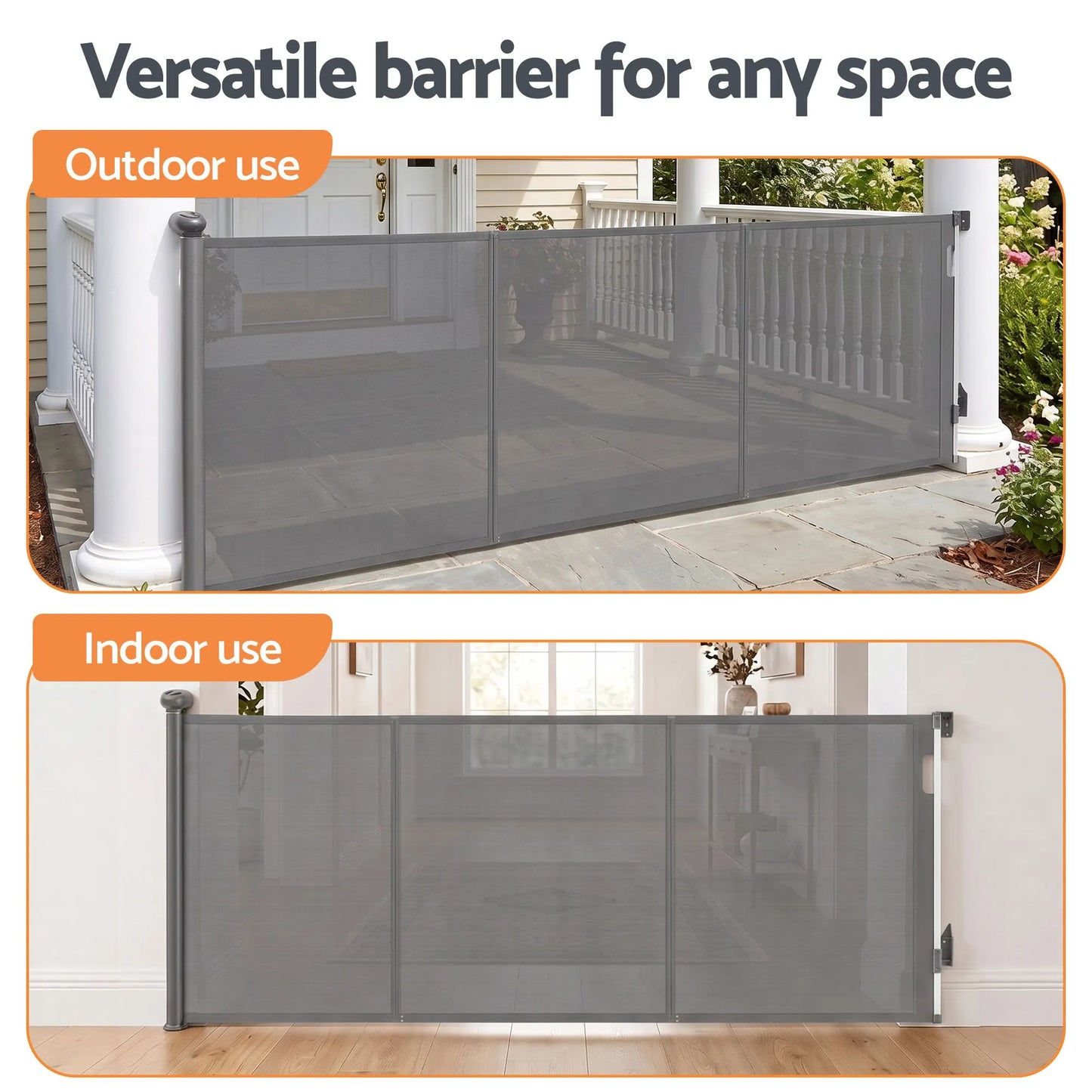 Keezi Retractable Gate Baby Gate Pet Safety Fence Extends up to 400cm Grey - Image 8