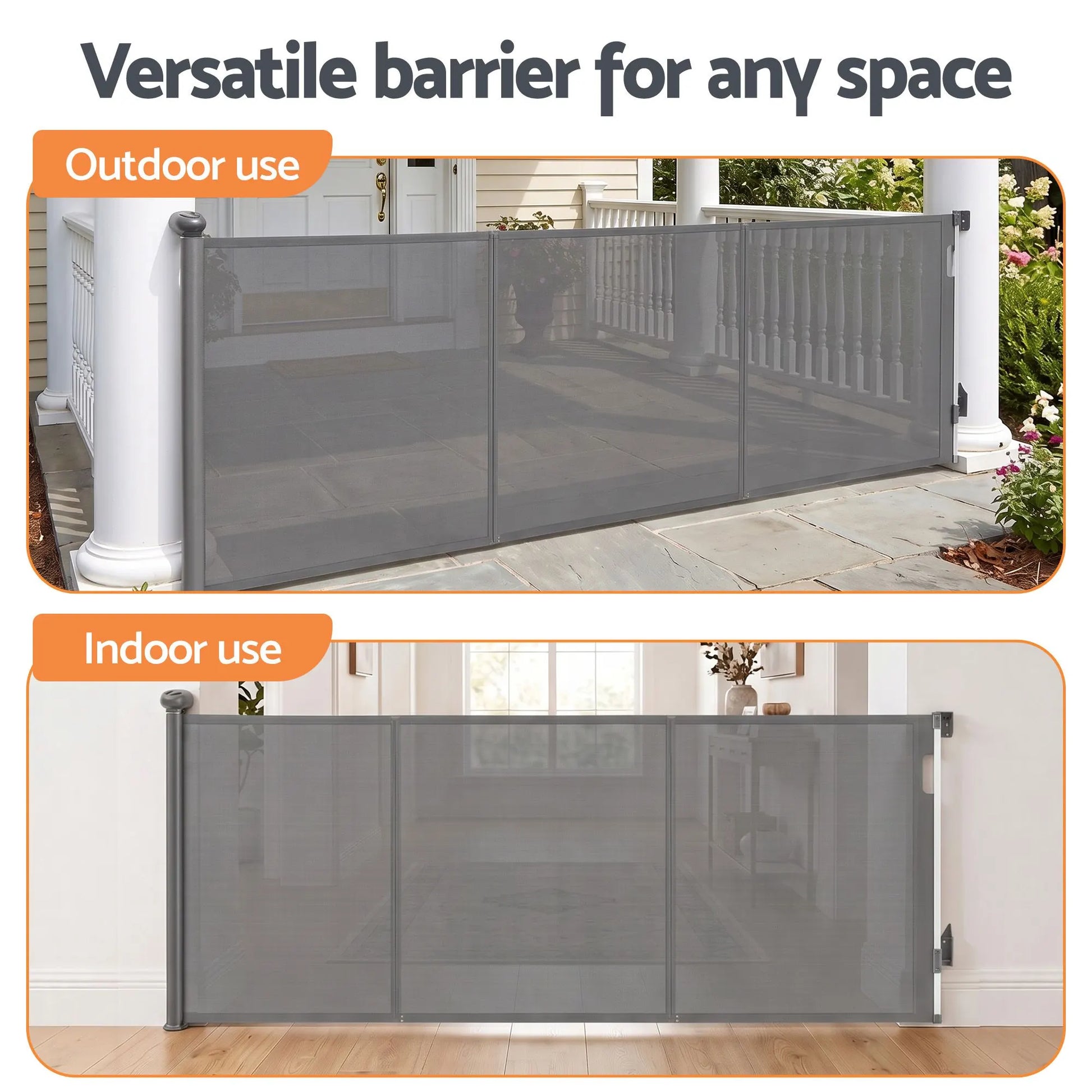 Keezi Retractable Gate Baby Gate Pet Safety Fence Extends up to 400cm Grey - Image 8