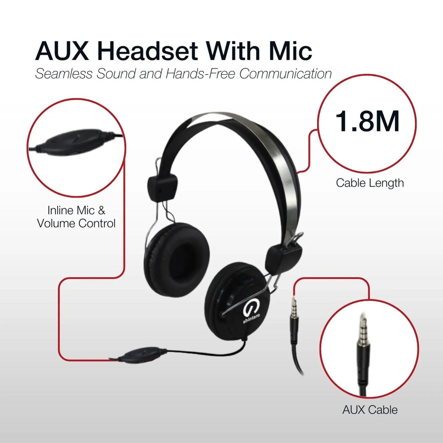 Shintaro 3.5mm Aux Headset w/ Inline Mic - Headphones - Image 3