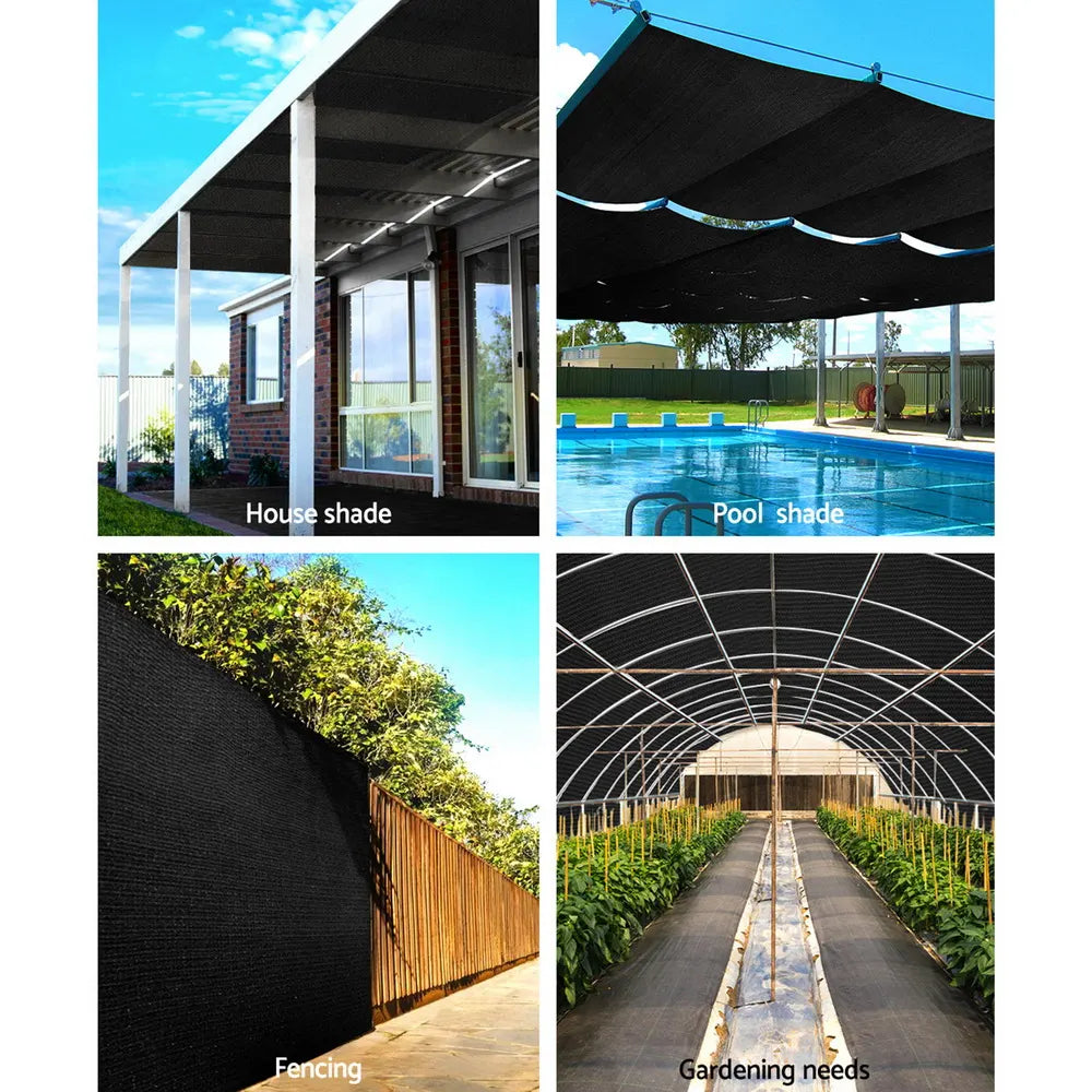 Instahut 90% Shade Cloth 3.66x10m Shadecloth Sail Heavy Duty Black - Image 4