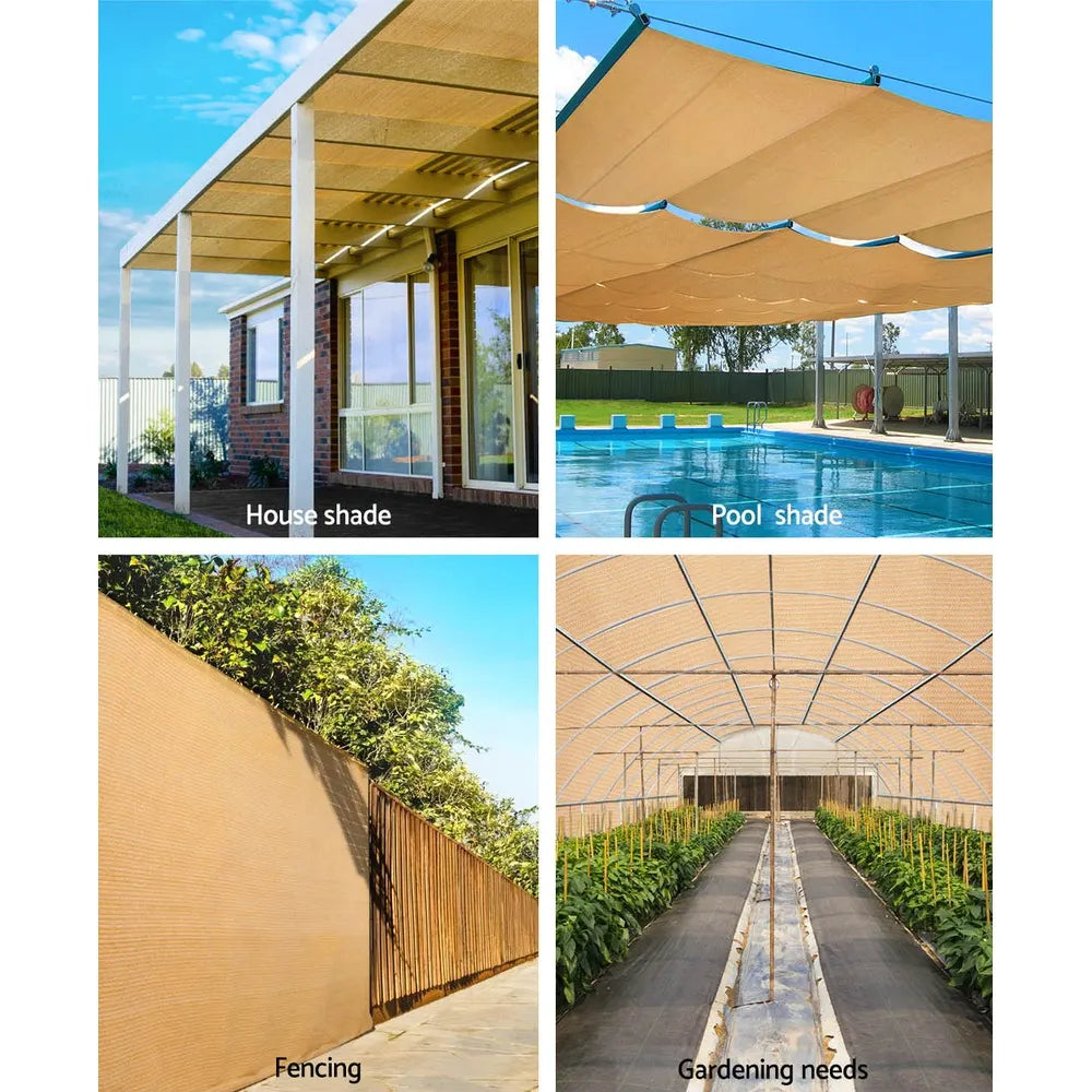 Instahut 70% Shade Cloth 3.66x30m Shadecloth Sail Heavy Duty Beige - Image 5