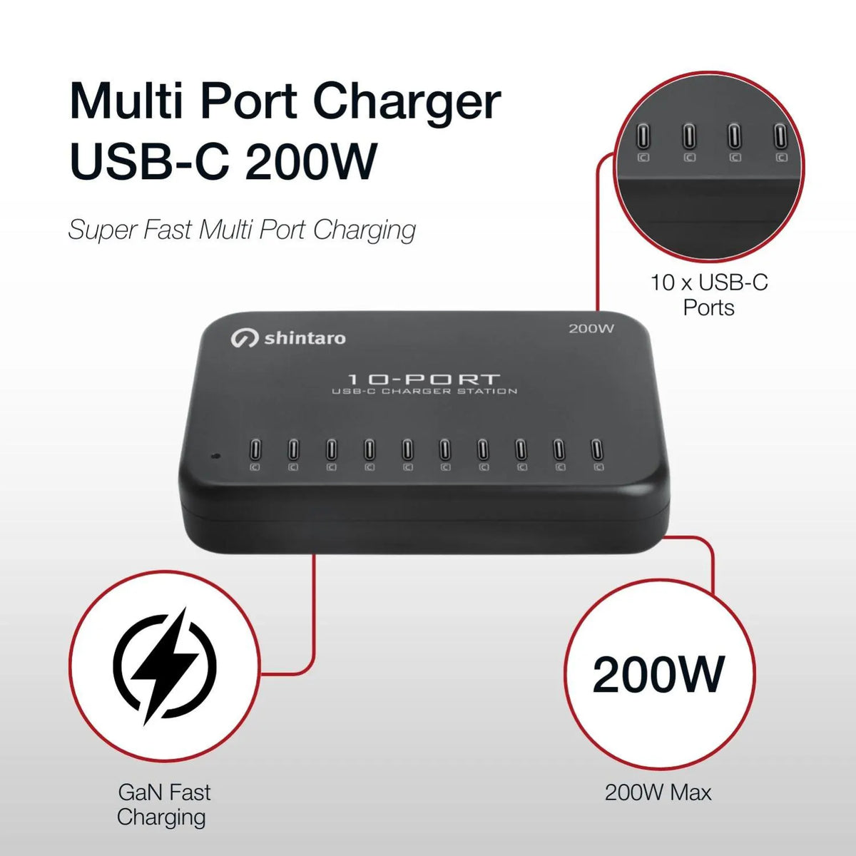 Shintaro 200W 10-Port USB-C GaN Charger - Highlighted Products - Image 5