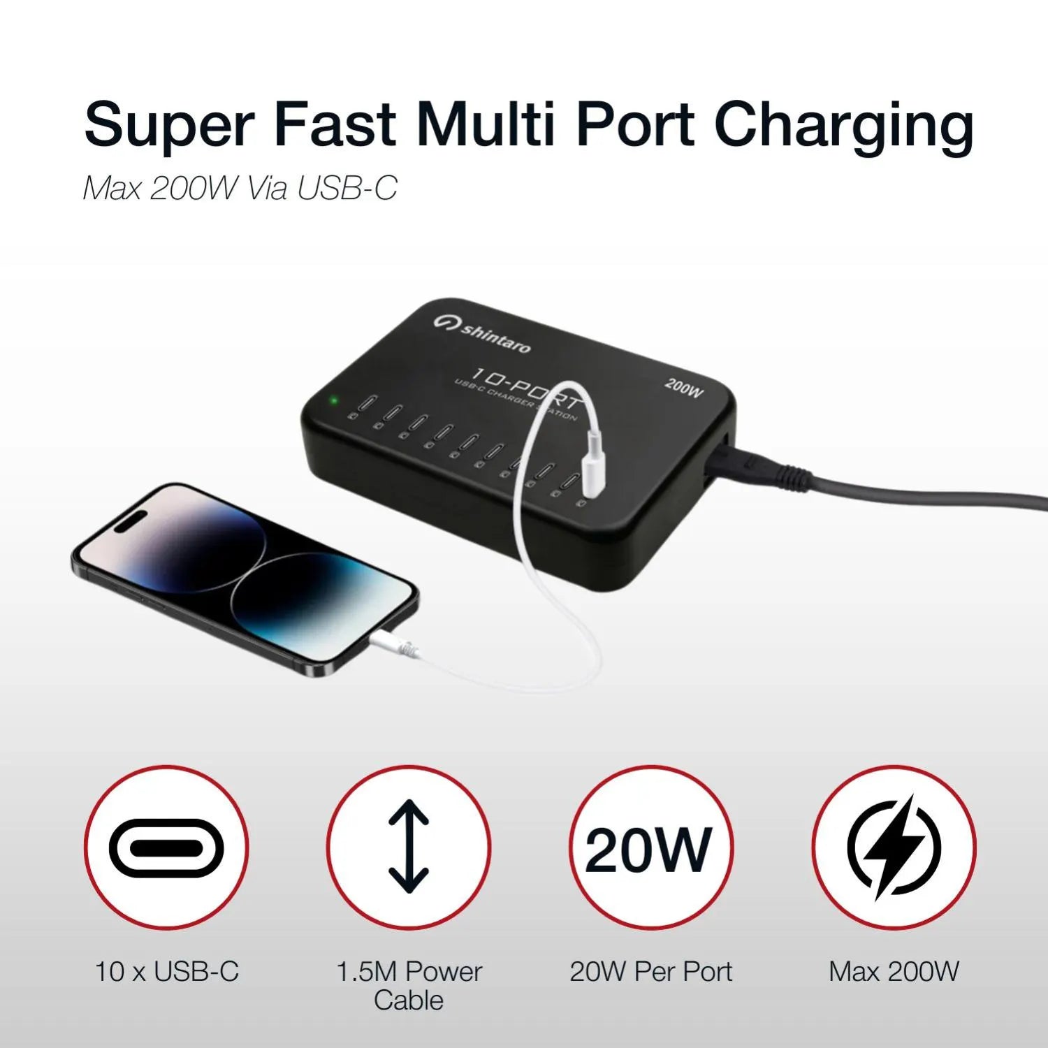 Shintaro 200W 10-Port USB-C GaN Charger - Highlighted Products - Image 9