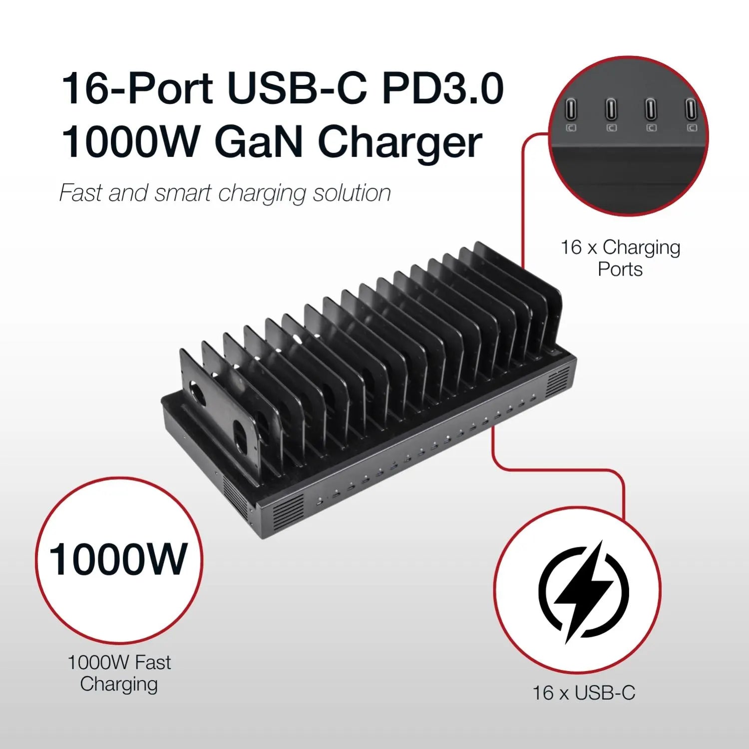 Shintaro 16-Port USB-C PD 3.0 1000W GaN Charging Dock - Tablet Accessories - Image 4