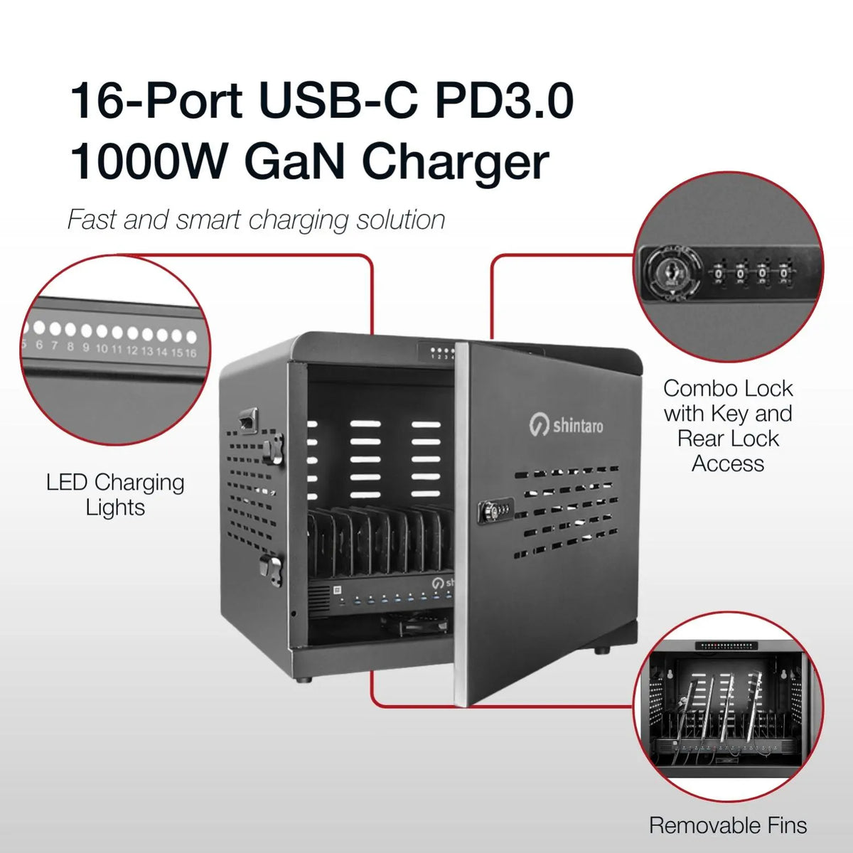 Shintaro 16-Port USB-C PD 3.0 1000W Charging Cabinet - Charging Cabinets - Image 5