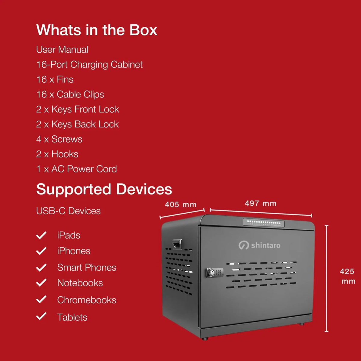 Shintaro 16-Port USB-C PD 3.0 1000W Charging Cabinet - Charging Cabinets - Image 8