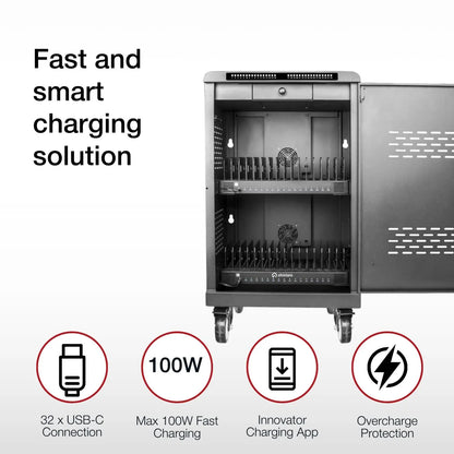 Shintaro 32-Port USB-C PD 3.0 2000W Charging Trolley - Charging Cabinets - Image 4