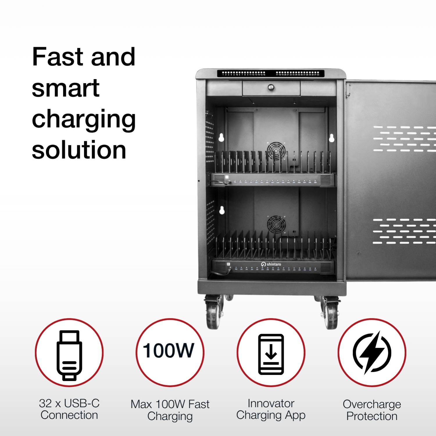Shintaro 32-Port USB-C 2000W Charging Trolley - Charging Cabinets - Image 4