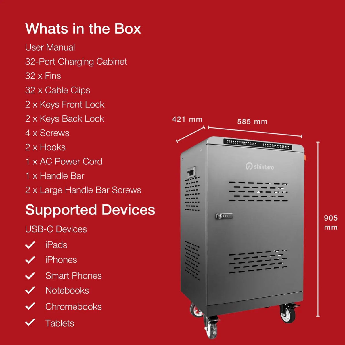 Shintaro 32-Port USB-C PD 3.0 2000W Charging Trolley - Charging Cabinets - Image 6