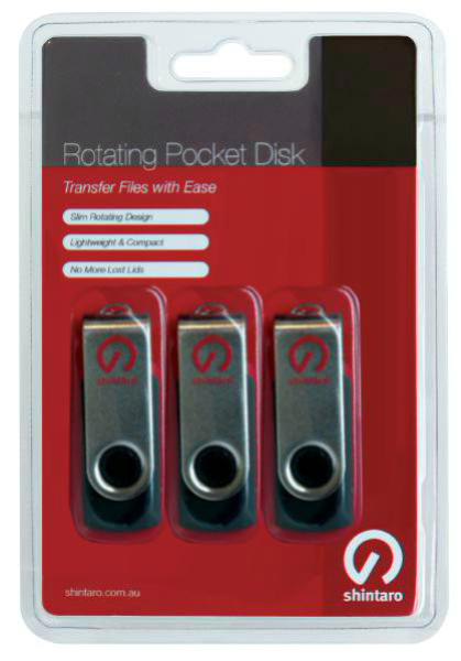 Shintaro 16GB Rotating Pocket Disk 3 Pk - USB Pocket Drive