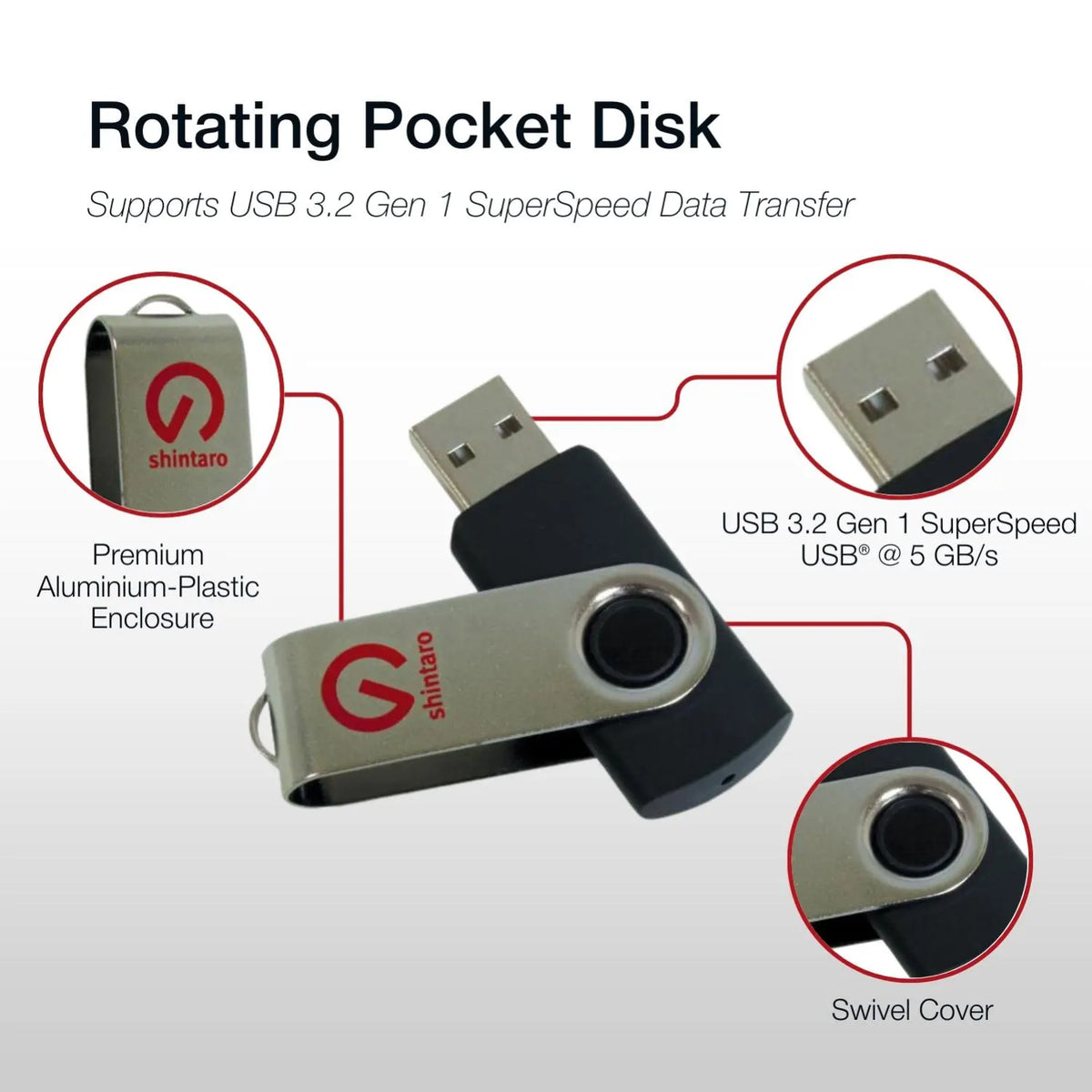 Shintaro 256GB USB 3.0 Rotating Pocket - USB Pocket Drive - Image 2