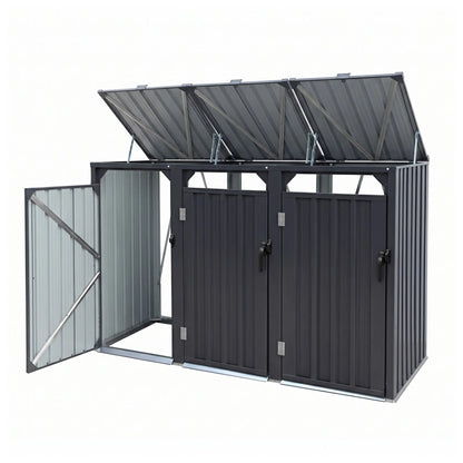 Giantz Bin Shed Triple Wheelie Waste Bins Storage Steel Garden Enclosure Grey - Image 3