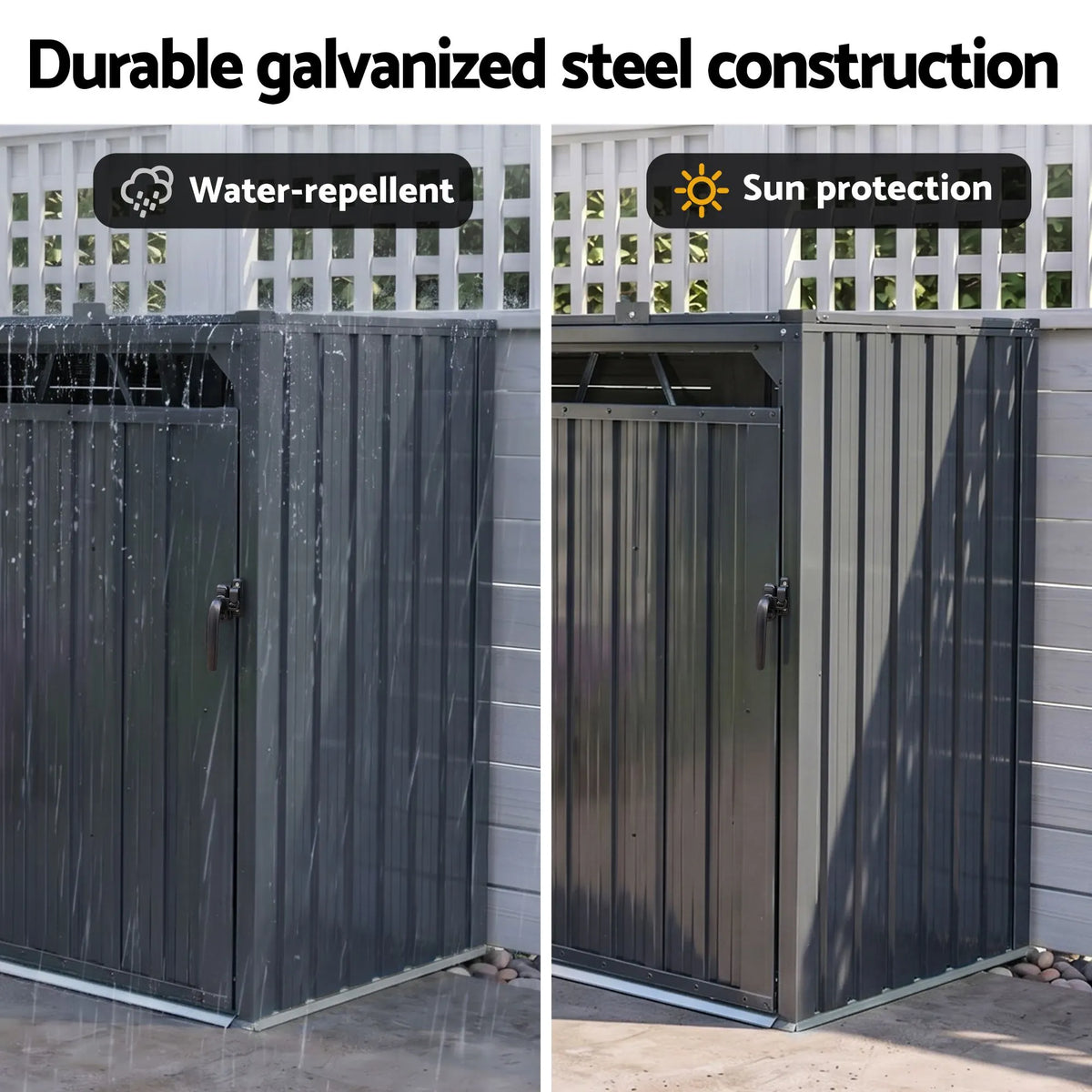 Giantz Bin Shed Triple Wheelie Waste Bins Storage Steel Garden Enclosure Grey - Image 6