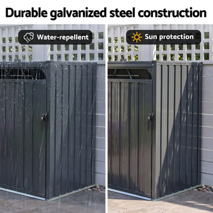 Giantz Bin Shed Triple Wheelie Waste Bins Storage Steel Garden Enclosure Grey - Image 6