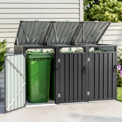 Giantz Bin Shed Triple Wheelie Waste Bins Storage Steel Garden Enclosure Grey - Image 9
