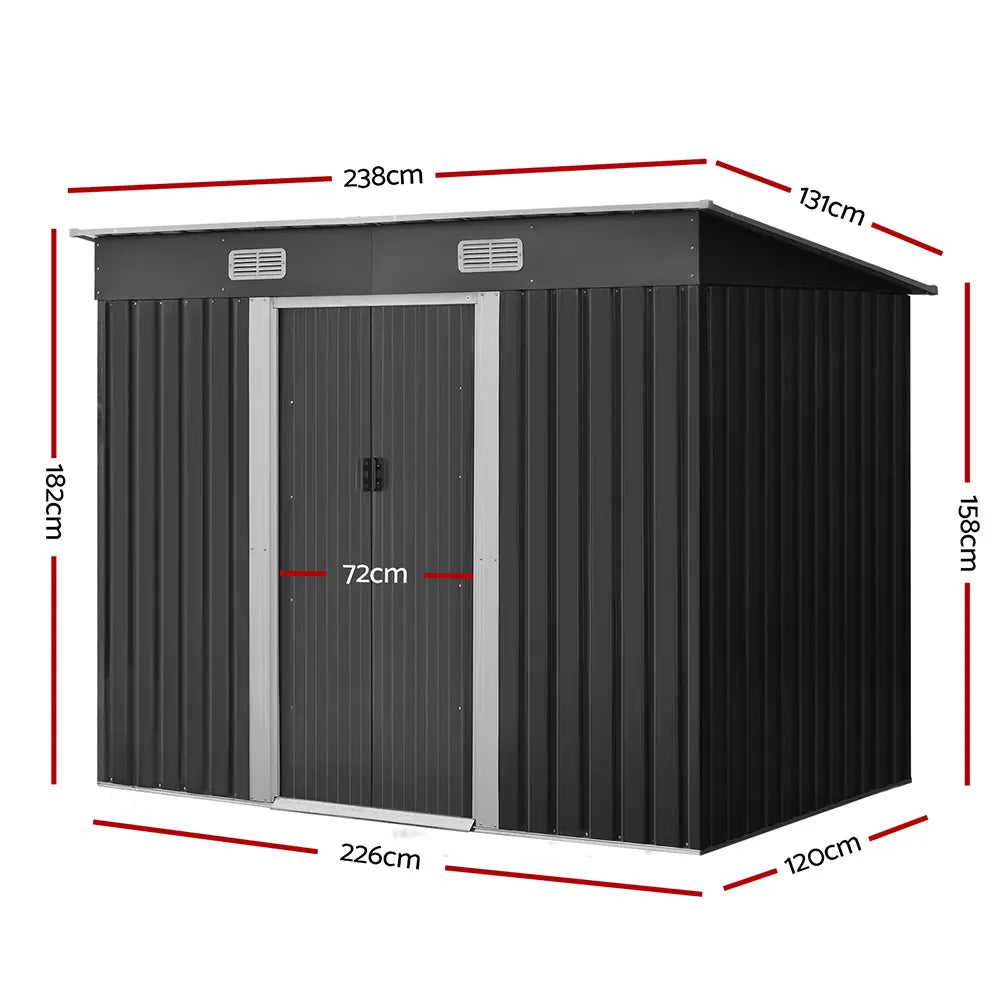 Giantz Garden Shed 2.38x1.31M Sheds Outdoor Storage Tool Metal Workshop Shelter Sliding Door - Image 2