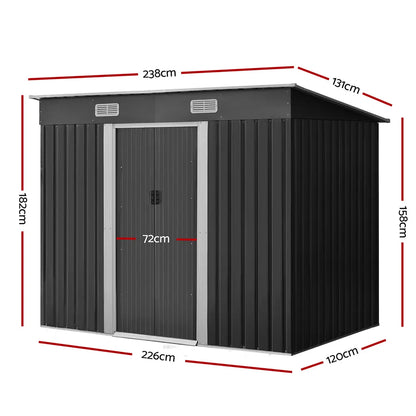 Giantz Garden Shed 2.38x1.31M Sheds Outdoor Storage Tool Metal Workshop Shelter Sliding Door - Image 2