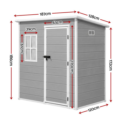 Giantz Garden Shed Outdoor Storage Box 1.87x1.28M Resin Tool Shed Backyard Grey - Image 3