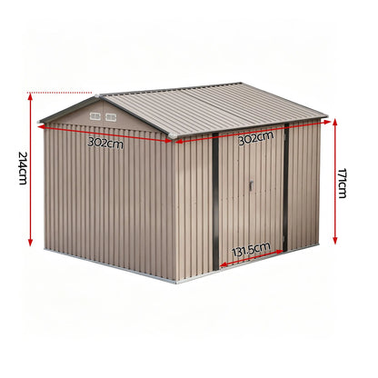 Giantz 3X3M Garden Shed Outdoor Storage Backyard Tool Shed Galvanized Steel Brown - Image 2