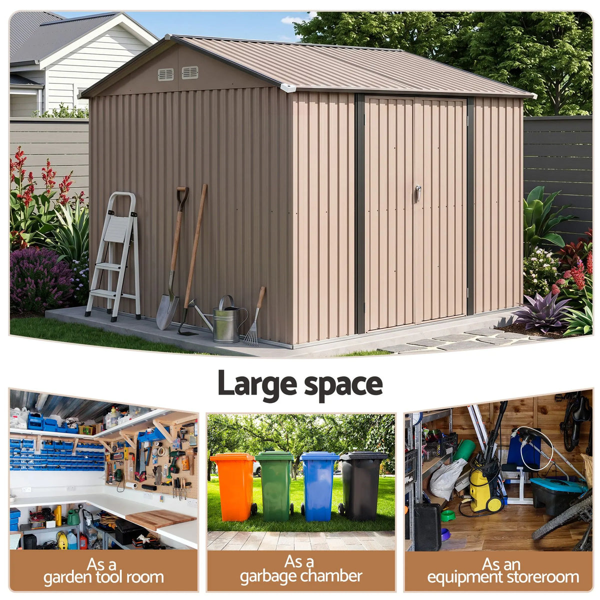 Giantz 3X3M Garden Shed Outdoor Storage Backyard Tool Shed Galvanized Steel Brown - Image 5