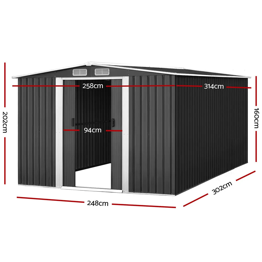 Giantz Garden Shed 2.58x3.14M w/Metal Base Sheds Outdoor Storage Workshop Shelter Sliding Door - Image 2