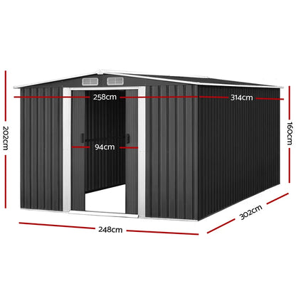 Giantz Garden Shed 2.58x3.14M w/Metal Base Sheds Outdoor Storage Workshop Shelter Sliding Door - Image 2