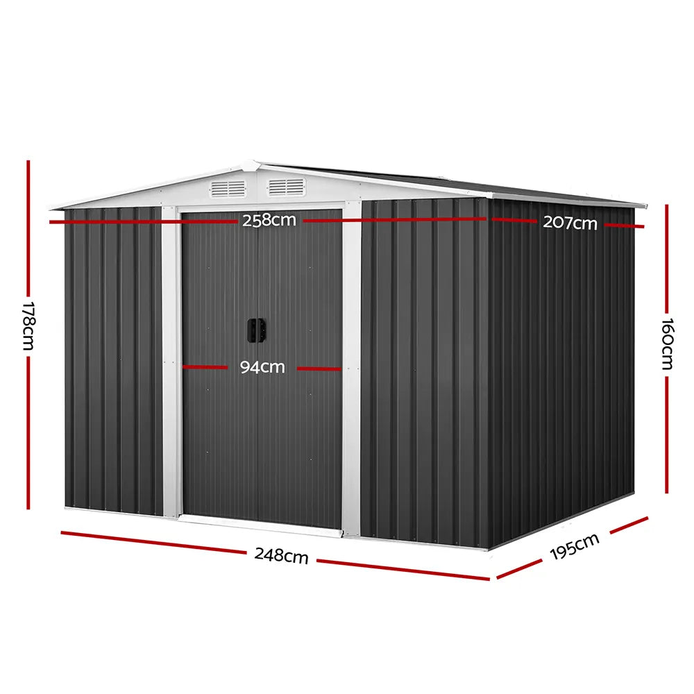Giantz Garden Shed 2.58x2.07M Sheds Outdoor Storage Workshop Metal Shelter Sliding Door - Image 2