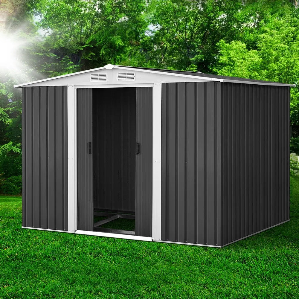 Giantz Garden Shed 2.58x2.07M w/Metal Base Sheds Outdoor Storage Double Door Tool - Image 7