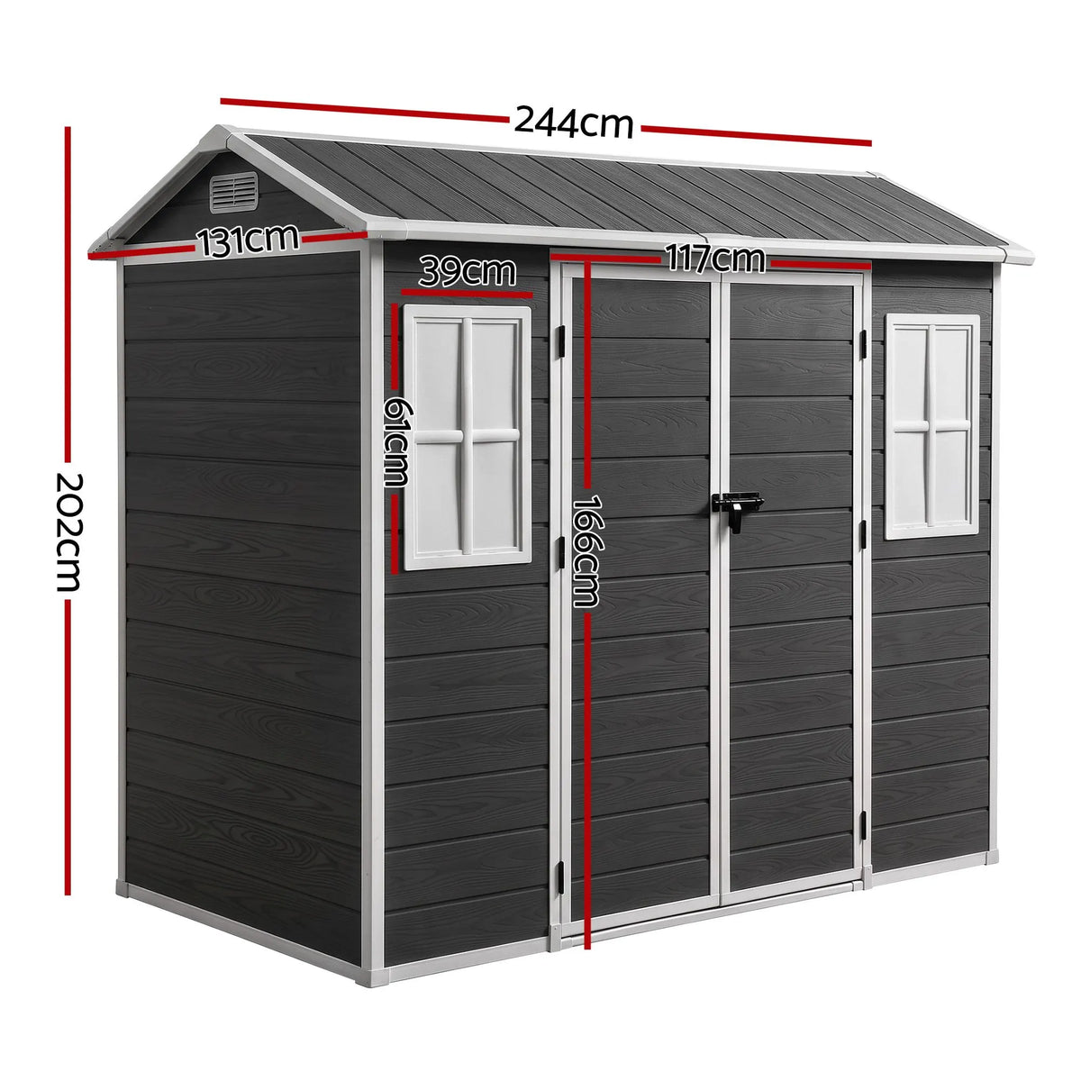 Giantz Garden Shed Resin Outdoor Storage Box 2.44x1.31M Tool Shed Backyard Black - Image 2