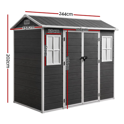 Giantz Garden Shed Resin Outdoor Storage Box 2.44x1.31M Tool Shed Backyard Black - Image 2
