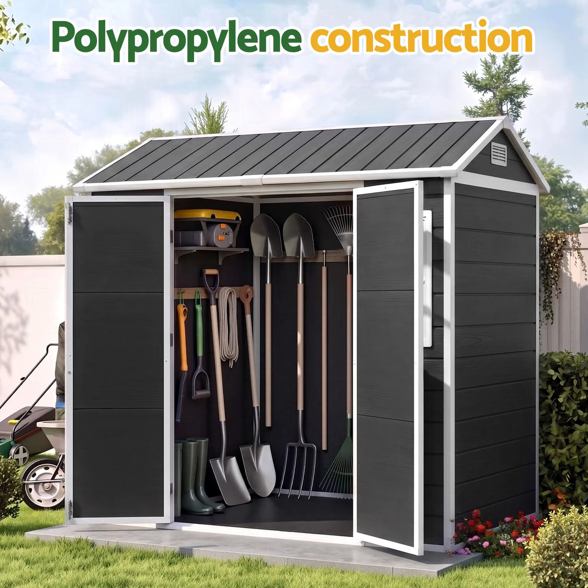 Giantz Garden Shed Resin Outdoor Storage Box 2.44x1.31M Tool Shed Backyard Black - Image 4