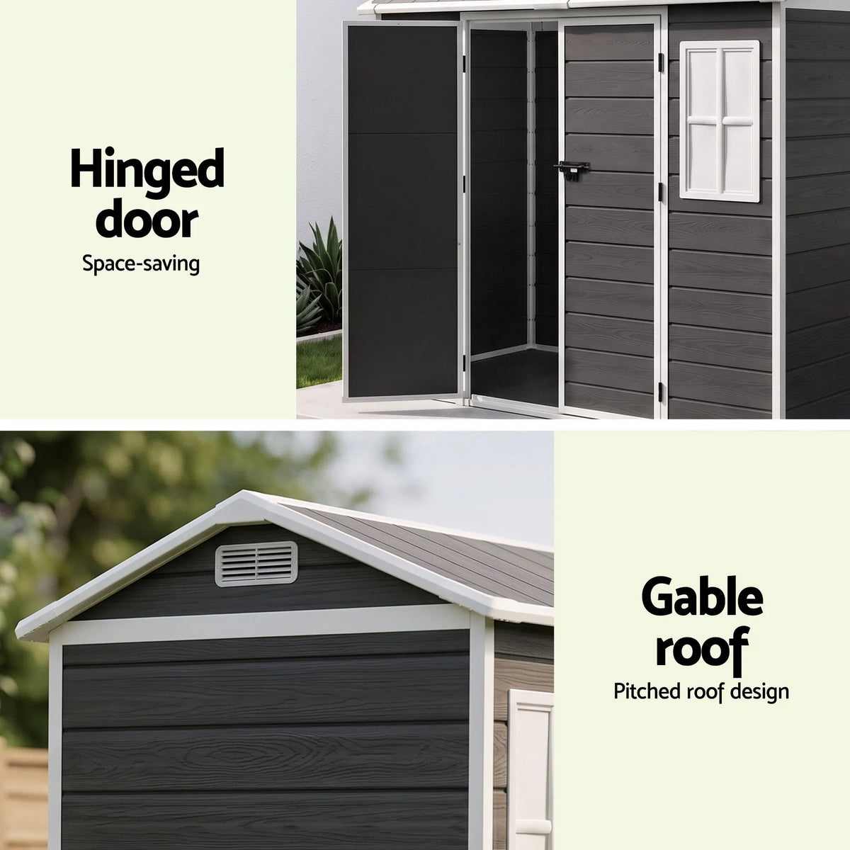 Giantz Garden Shed Resin Outdoor Storage Box 2.44x1.31M Tool Shed Backyard Black - Image 5