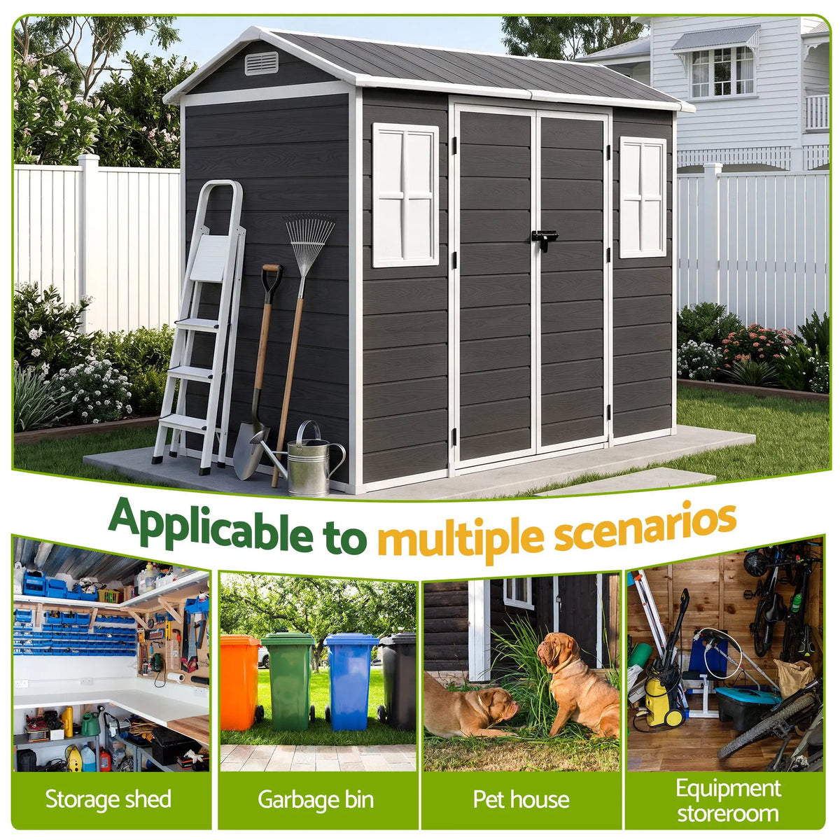 Giantz Garden Shed Resin Outdoor Storage Box 2.44x1.31M Tool Shed Backyard Black - Image 8