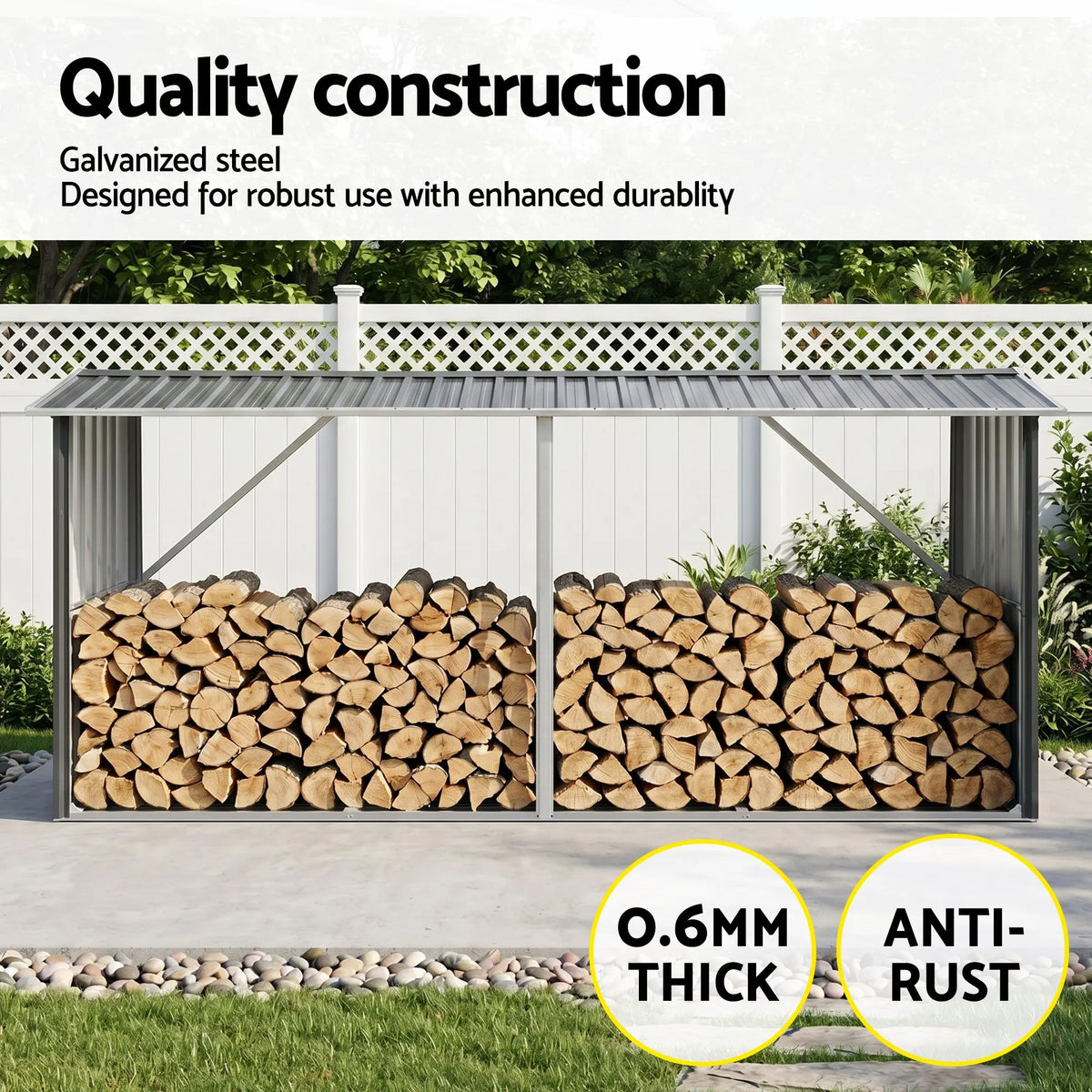 Giantz Firewood Storage Shed 334.5CM x 92CM Outdoor Log Rack Galvanised Steel Wood Holder - Image 4