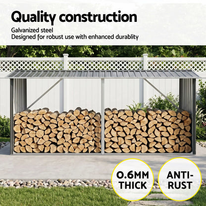 Giantz Firewood Storage Shed 334.5CM x 92CM Outdoor Log Rack Galvanised Steel Wood Holder - Image 4