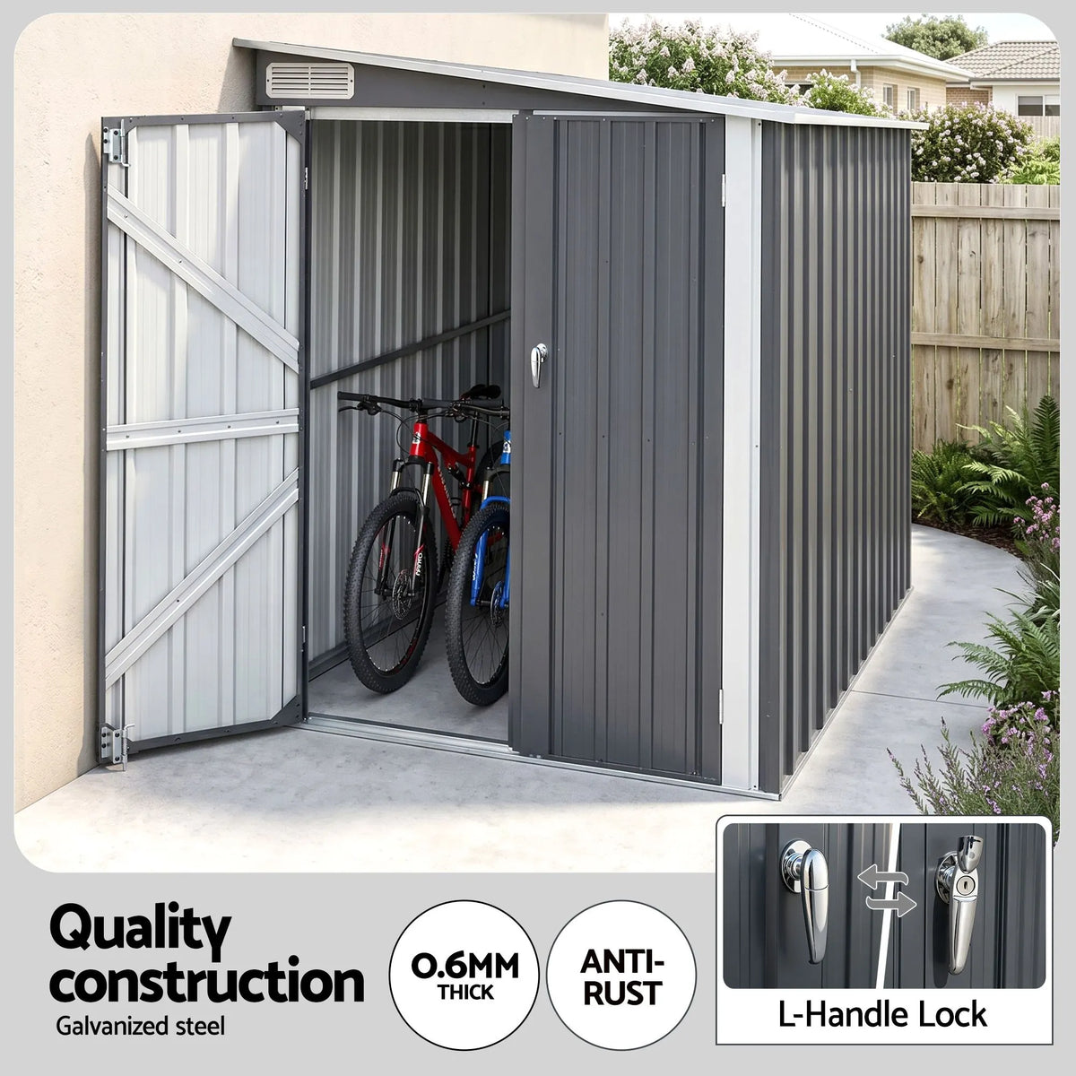 Giantz Garden Shed 118x238cm Lean To Bike Shelter Backyard Outdoor Storage - Image 4