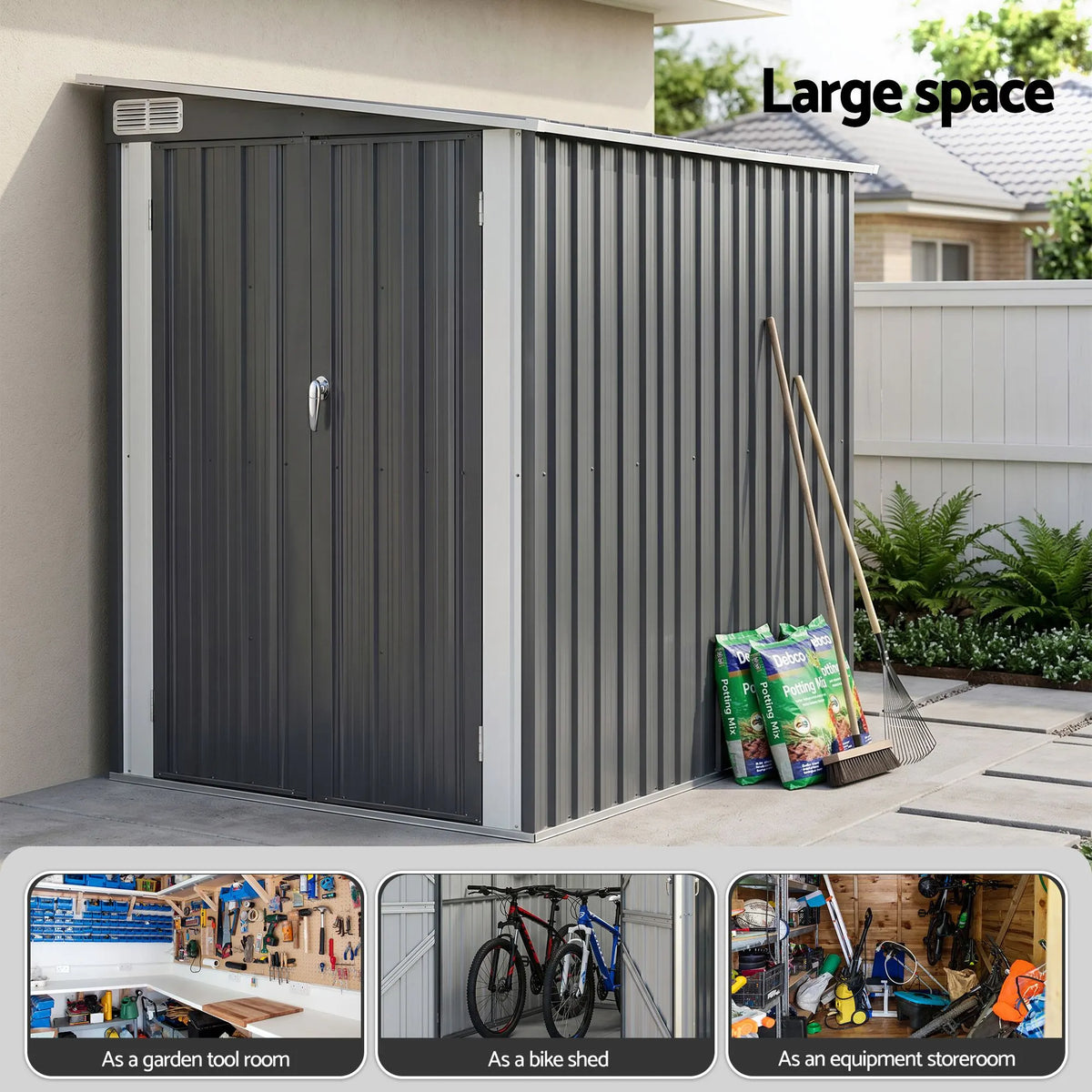 Giantz Garden Shed 118x238cm Lean To Bike Shelter Backyard Outdoor Storage - Image 5
