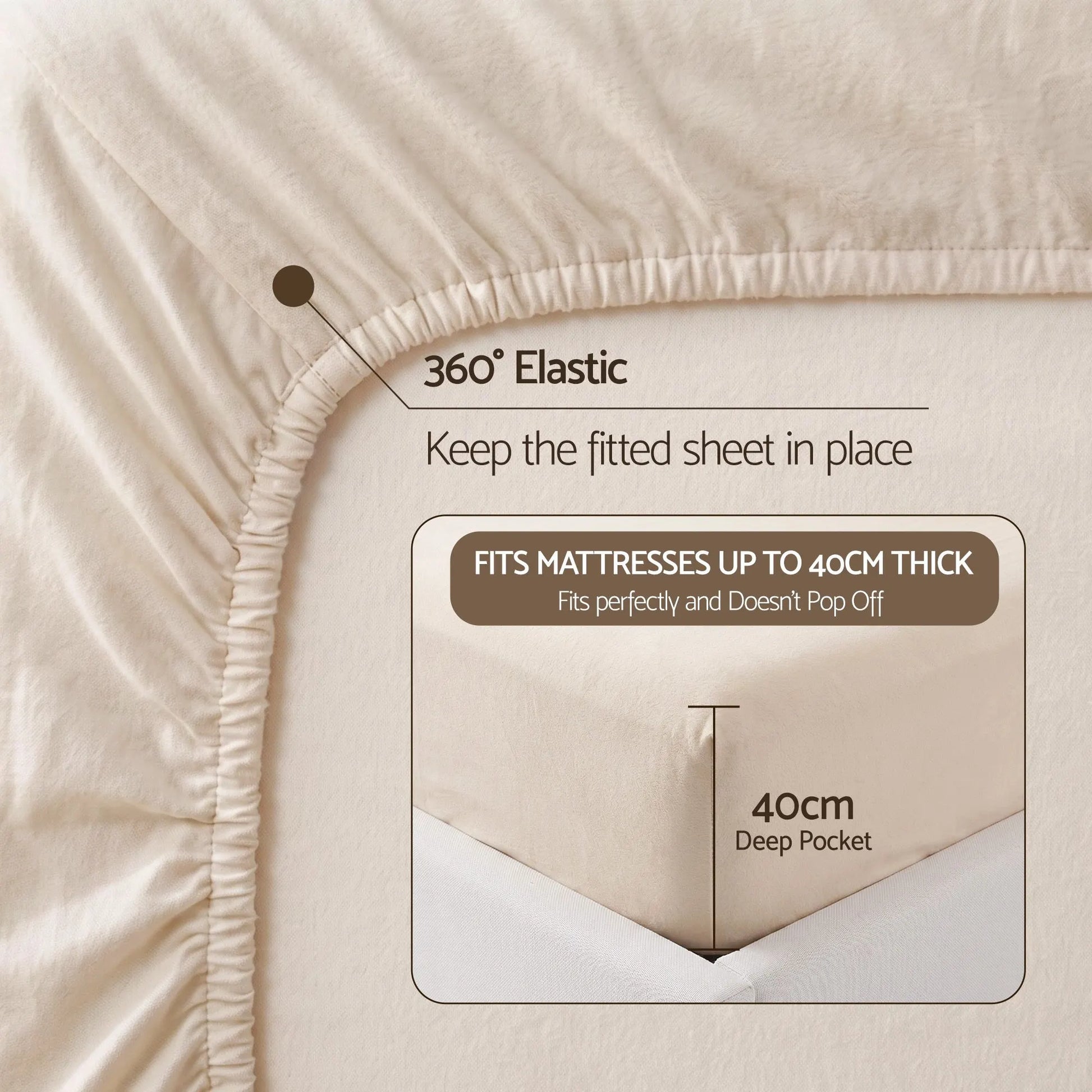 Giselle Double Sheet Set 150 GSM Anti-pilling Micro Flannel, Fast Drying Lightweight 4 Piece, 40CM Deep Pocket Fits Thick Mattress, Cream White - Image 3