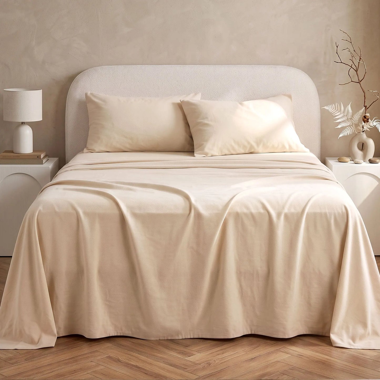 Giselle Double Sheet Set 150 GSM Anti-pilling Micro Flannel, Fast Drying Lightweight 4 Piece, 40CM Deep Pocket Fits Thick Mattress, Cream White - Image 7