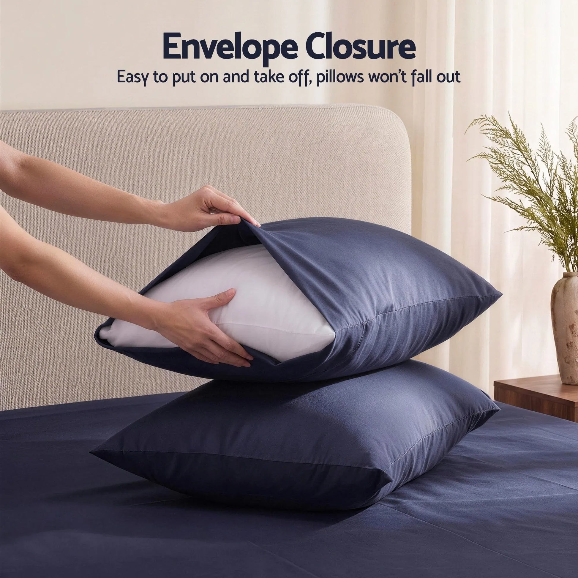Giselle Kingsingle 500TC Cotton 4Pcs Sheet Set with 40cm Extra Deep Pocket for Thick Mattresses Sateen Weave for Sweaty Nights Navy Blue - Image 6