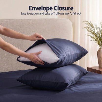 Giselle Kingsingle 500TC Cotton 4Pcs Sheet Set with 40cm Extra Deep Pocket for Thick Mattresses Sateen Weave for Sweaty Nights Navy Blue - Image 6