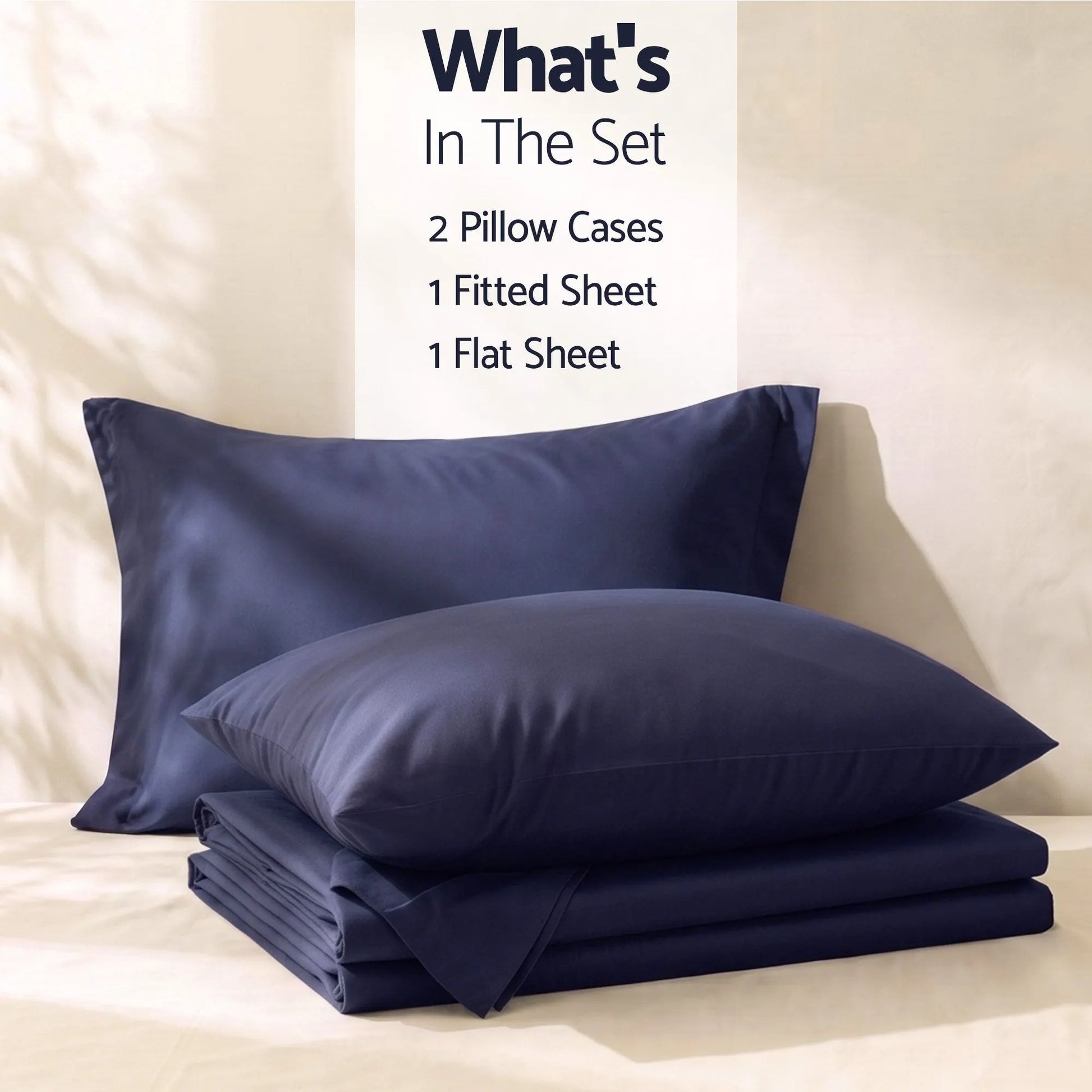 Giselle Kingsingle 500TC Cotton 4Pcs Sheet Set with 40cm Extra Deep Pocket for Thick Mattresses Sateen Weave for Sweaty Nights Navy Blue - Image 7