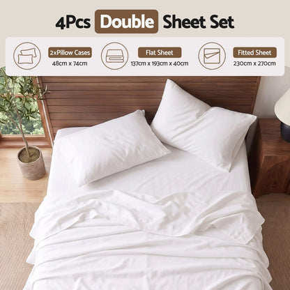 Giselle Double 500TC Cotton 4Pcs Sheet Set with 40cm Extra Deep Pocket for Thick Mattresses Sateen Weave for Sweaty Nights White - Image 2