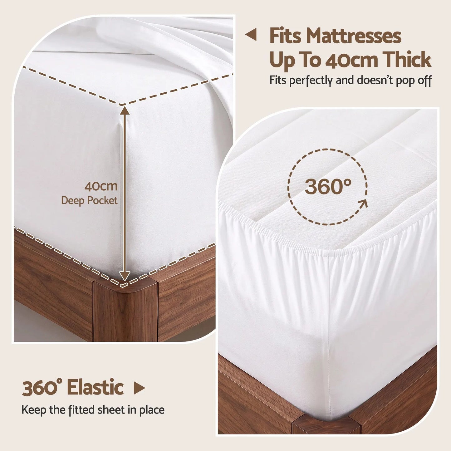 Giselle Double 500TC Cotton 4Pcs Sheet Set with 40cm Extra Deep Pocket for Thick Mattresses Sateen Weave for Sweaty Nights White - Image 3