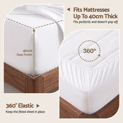 Giselle Double 500TC Cotton 4Pcs Sheet Set with 40cm Extra Deep Pocket for Thick Mattresses Sateen Weave for Sweaty Nights White - Image 3