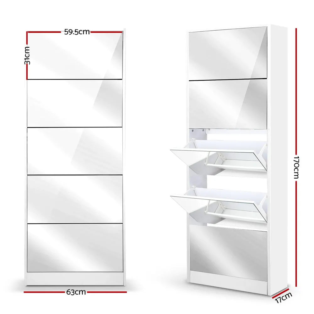 Artiss Shoe Rack Cabinet Mirror 25 Pairs White - Image 4