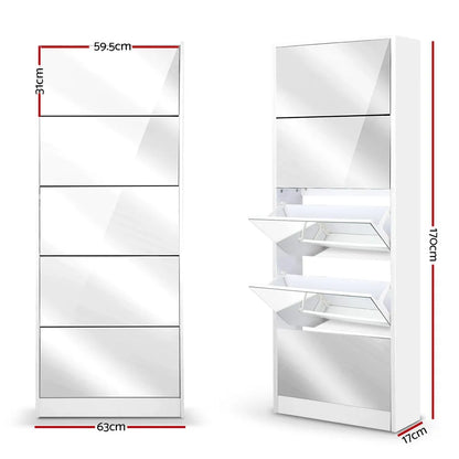 Artiss Shoe Rack Cabinet Mirror 25 Pairs White - Image 4