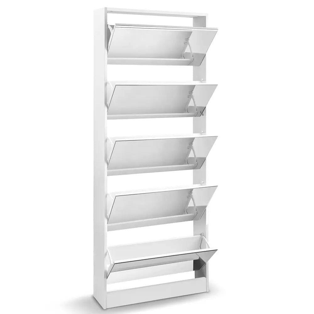 Artiss Shoe Rack Cabinet Mirror 25 Pairs White - Image 5